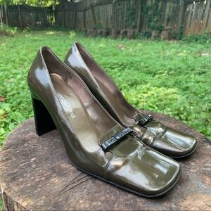Sergio Rossi vintage square toe patent pumps 36